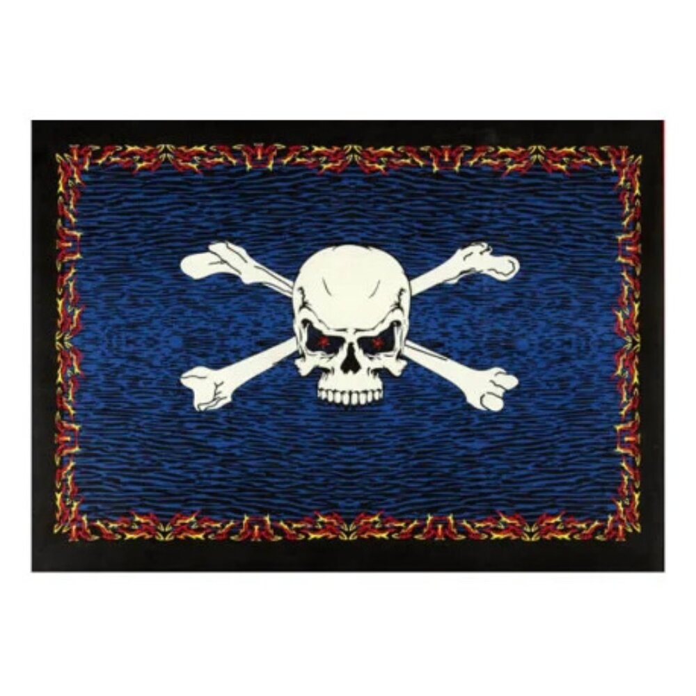 Fire Bones Pirate 3D Tapestry ~ Complete w/Corner Loops ~ 30" x 45" ~ Brand New!